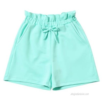 Girl's Elastic Paperbag High Waist Shorts Tie Die Summer Bowknot Bottom with Pockets