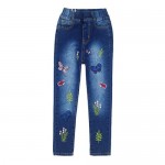 Kidscool Little Girls Embroiderd Grass Jeans Pants Blue 5-6 Years