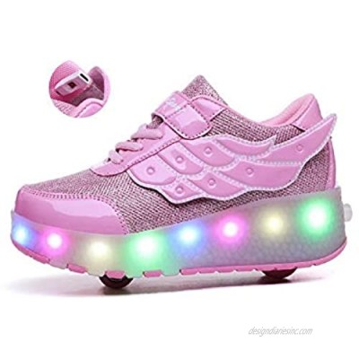 Ehauuo Kids USB Charging LED Light up Shoes with Wheels Retractable Roller Skates Shoes Roller Sneakers for Unisex Girls Boys Beginners Gift