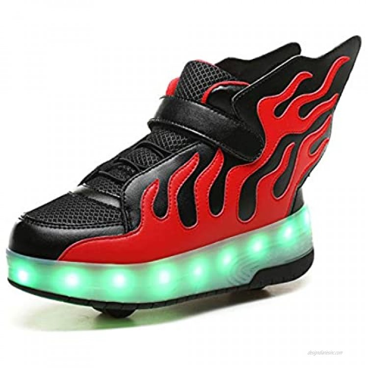 HLDJ Roller Shoe for Girls Boys Kids LED Blinking Skate Sneaker Shoes with Two Wheels Children Black US6.5UK5.5EU38JP24