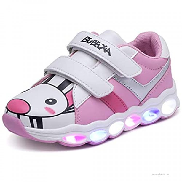 JCBD Kids LED Light-up Cartoon Sneakers Boys Girls Flash Shoes (Pink 1.5)