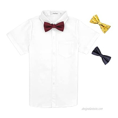 Aimehonpe Boys Button Down Dress Shirt Short Sleeve Bow Tie Set Cotton Solid Uniform