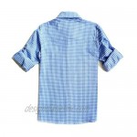 Bienzoe Boy 's Cotton Plaid Roll Up Sleeve Button Down Sports Shirts
