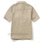 Grandwish Boys Short Sleeve Button-Down Shirt Kids Work Shirt Khaki 6-14