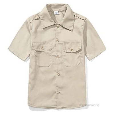 Grandwish Boys Short Sleeve Button-Down Shirt  Kids Work Shirt  Khaki 6-14