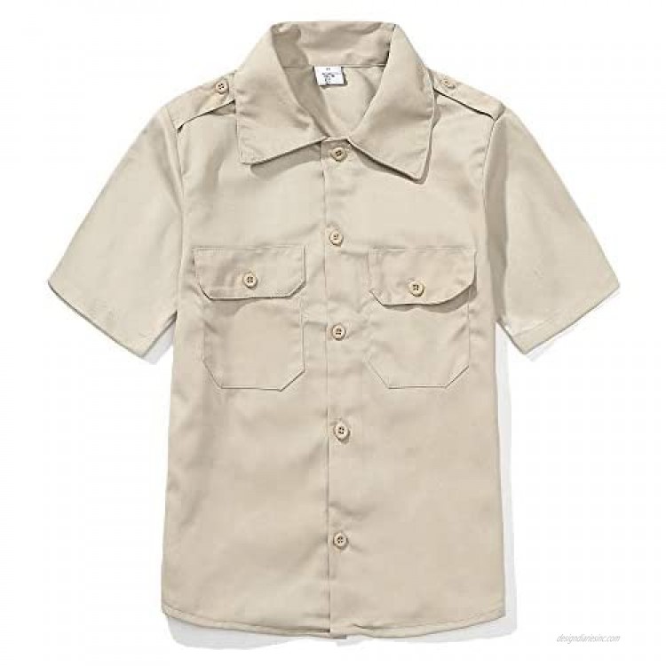 Grandwish Boys Short Sleeve Button-Down Shirt Kids Work Shirt Khaki 6-14