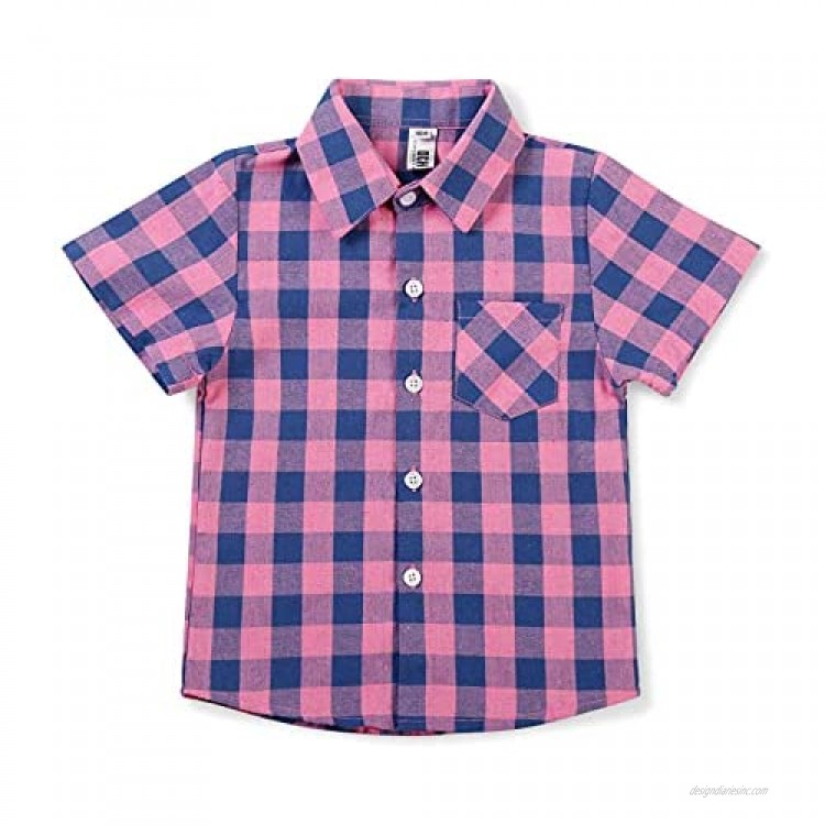 OCHENTA Boys' Short Sleeve Plaid Shirt Button Down Lightweight Dress Shirt Toddler Big Kid