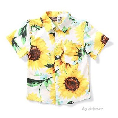 OCHENTA Little & Big Boy's Lightweight Button Down Hawaiian Shirt  Floral Print Short Sleeve Aloha Dress Tops