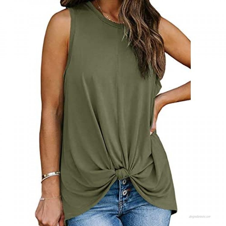 Coutgo Womens Tie Knot Tank Top Crewneck Sleeveless Shirts Plain Casual Loose Summer Camisole