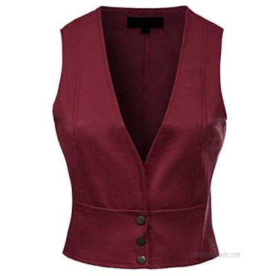Design by Olivia Women's Copped V Neck Snap Closure Faux Leather Vest