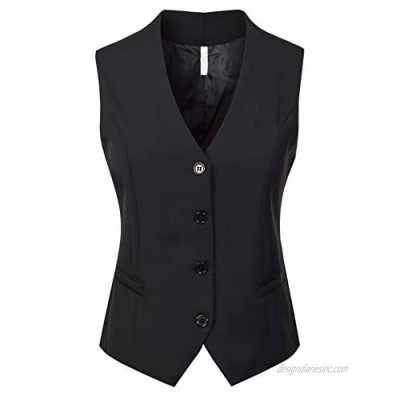 Design by Olivia Women's Fully Lined 4 Button V-Neck Economy Dressy Suit Vest Waistcoat
