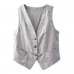 Idopy Women`s Linen Casual 3 Buttons Cropped Sleeveless Office Shirt Vest Tops Waistcoat