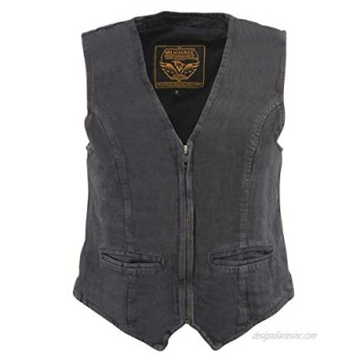 Milwaukee Leather DM1246 Ladies Black Denim Vest with V Neck Collar