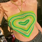 SAFRISIOR Women Cute Y2K Heart Print Patchwork Crochet Crop Halter Top Backless Sleeveless Knit Sexy Crop Tank Cami Vest