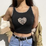 Women 's Fashion Sleeveless Vest Mushroom Heart-Shaped Print U-Neck Top Leopard Shirt Tee