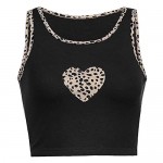 Women 's Fashion Sleeveless Vest Mushroom Heart-Shaped Print U-Neck Top Leopard Shirt Tee