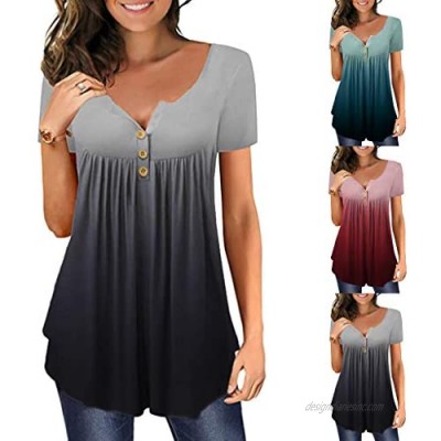 Womens V Neck T Shirts Short Sleeve Summer Sleeveless Tank Tops Loose Fit Button Tunic Casual Tees Tops