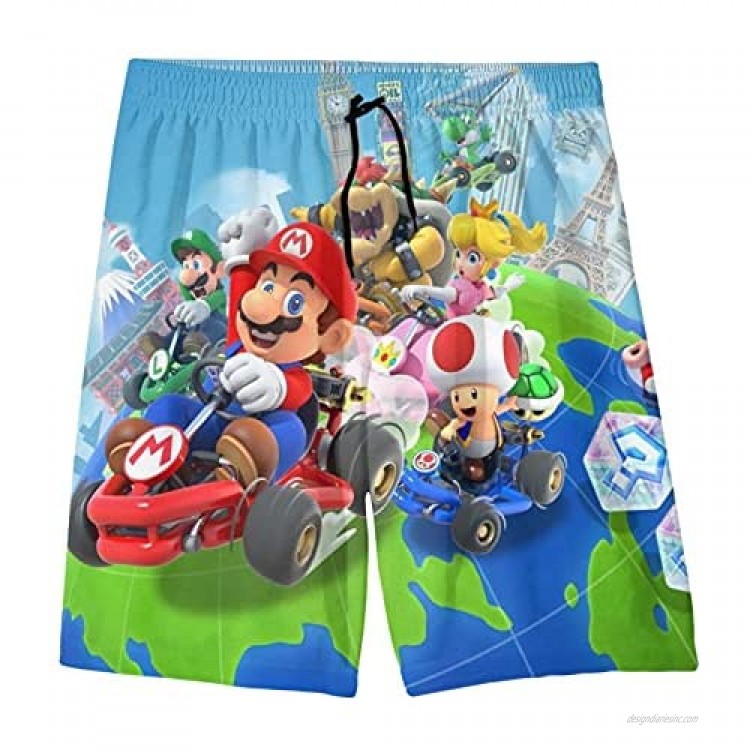 Hunwboi Super Mario Boys' Printed Swim Trunks Kids Swimsuit Beach Shorts with Pockets