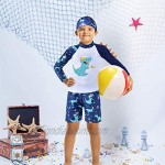 Toddler Boys Long Sleeve Swimwear Dinosaur Trunk Rashguard Swimsuit Set with Hat