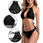 beautyin Women Two Piece Halter Padded Bikini Swimsuits Keyhole Cutout Swimwear