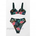 CUPSHE Women's High Waisted Bikini Swimsuit Floral Print Tie Knot Two Piece Bathing Suit
