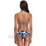 SHEKINI Women's Floral Printing Cutout Strappy Halter Swimsuits Bikini Suits
