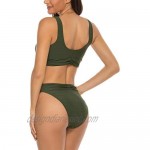 V Cut Criss Cross Swimsuits Ruched Longline Crop Top High Waisted Bathing Suits