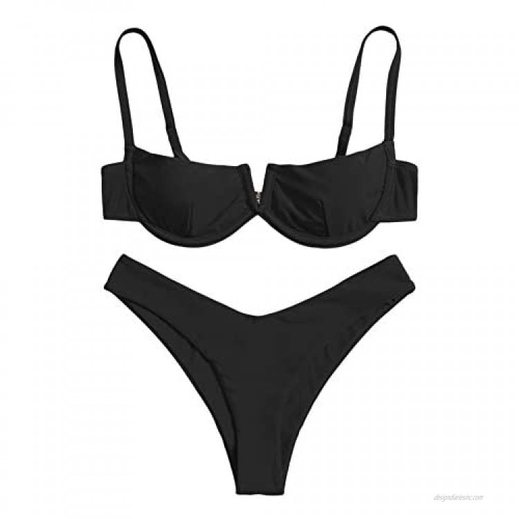Verdusa Women's Underwire Bra High Cut Bikini Set Beach Two Piece Bathing Suit