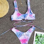 VNVNE Womens Tie Dye Two Piece Swimsuits Sexy Lace Up High Waisted Thong Bikini Set Bathing Suit