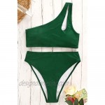 Womens Crop Top Swimsuit High Waisted One Shoulder Sports Bikini Two Piece Push Up Bathing Suit