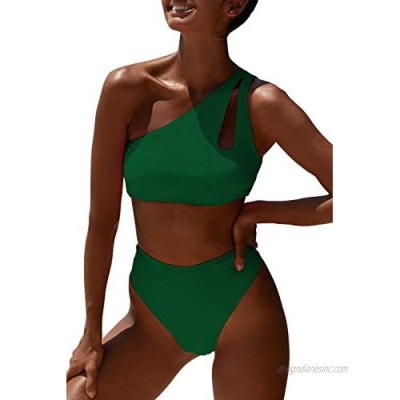 Womens Crop Top Swimsuit High Waisted One Shoulder Sports Bikini Two Piece Push Up Bathing Suit