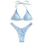 ZAFUL Women's Swimsuit Halter Ribbed Polka Dot Tie Dye String Bathing Suit Bikini Set