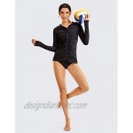CRZ YOGA Women's UPF 50+ Long Sleeve Rash Guard Zipper Front Hoodie Ruched Swimsuit Cover Ups Quick Dry