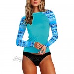 Deerose Women Long Sleeve UV Protective Rash Guard Printed Swim Shirts Swimwear Top