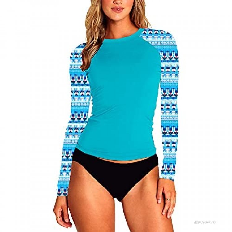 Deerose Women Long Sleeve UV Protective Rash Guard Printed Swim Shirts Swimwear Top