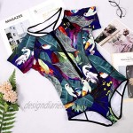 tengweng Women Zip Front Floral Print Half Sleeve One Piece Swimsuit Rash Guard Swimwear