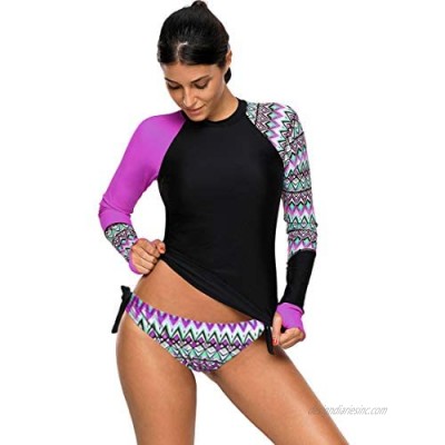 Womens Long Sleeve Geometric Print Rashguard Tankini Swimsuit(S-XXXL)