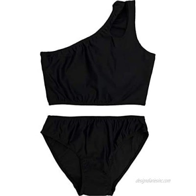 Cheryl Creations Kids Girl's Black Cute & Comfortable Two Piece One Shoulder Bathing Suit Bikini | Swimsuit