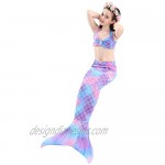 Familycrazy Mermaid Tail for Swimming Girls Swimsuit Princess Bikini Set Bathing Suit Swimmable Costume (No Monofin)
