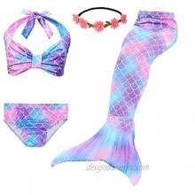 Familycrazy Mermaid Tail for Swimming Girls Swimsuit Princess Bikini Set Bathing Suit Swimmable Costume (No Monofin)