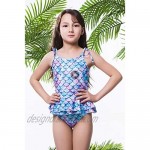 Girls One-Piece Swimsuit Adjustable Straps Tankini Swimwear Ruffled Bathing Suit with Sun Protection 3-9 Years Old