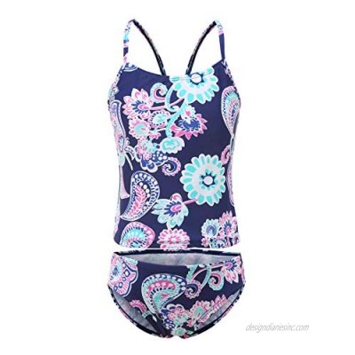 Girls Two Piece Tankini Swimsuits Hawaiian Floral Swimwear Kids Beach Bathing Suit 3-16 Years