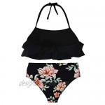 Hilor Girl's Bikini Set Crop Flounce Two Piece Swimsuits Kids Haler Bathing Suits