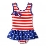 July 4th Baby Girl Ruffled Single Piece American Flag Printed Bow Beach Swimwear Swimsuit Rash Guard