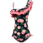 KALAWALK Girls Lemon Double Ruffle One Shoulder Adjustable Swimwear Fashionable One Piece Bathing Suit(5y-16y)