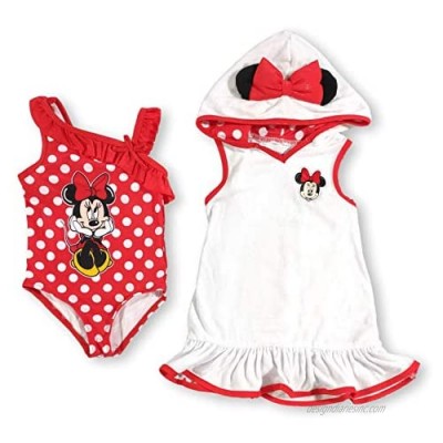 Minnie Mouse 2 One Piece Swim Suit and Hooded Cotton Terry Cover Up Swimwear