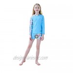 Ovovod Girls Long Sleeve Swimsuit Two-Piece Swimwear for 4-14 Years UPF 50+ UV Rash Guard Set