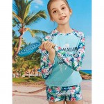 PHIBEE Girls' Rash Guard Set Long Sleeve UPF 50+ Sun Protection Two-Piece Swimwear