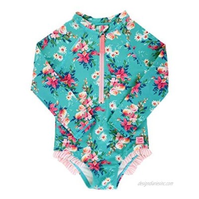 RuffleButts Girls Short Sleeve Sun Protection One Piece Rash Guard Baby Swimsuit UPF 50+ Sun Protection