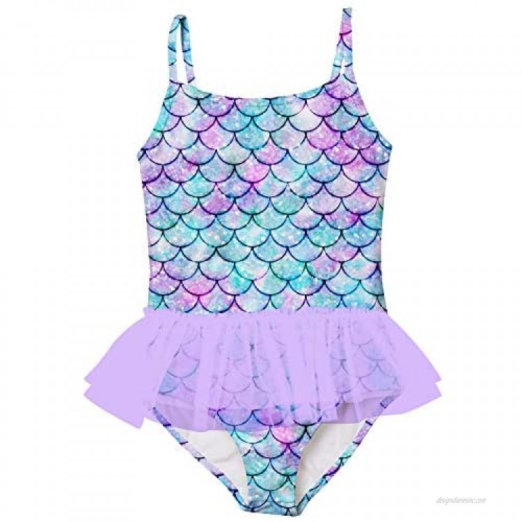swimsobo Girls Swimsuits Bathing Suit One Piece Bikini 3D Printed Halter Sunsuit with Ruffle Tulle Frill 3-10T